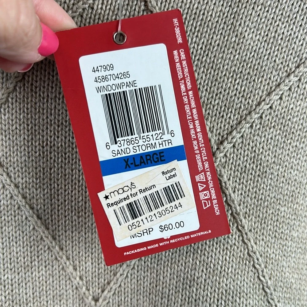 NWT Izod Mens diamond pattern tan sweater XL - Picture 6 of 7